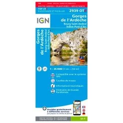 Mapa IGN 2939OTR Gorges De L'Ardèche, Bourg-Saint-Andéol, Vallon-Pont-d'Arc - Résistante