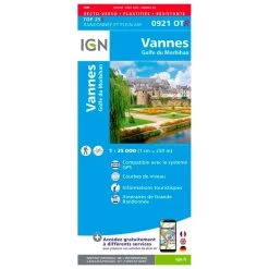 Mapa IGN 0921OTR Vannes, Golfe Du Morbihan - Résistante
