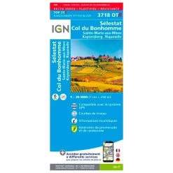 Mapa IGN 3718OTR Sélestat, Col Du Bonhomme, Sainte-Marie-aux-Mines, Kaysersberg, Riquewihr - Résistante